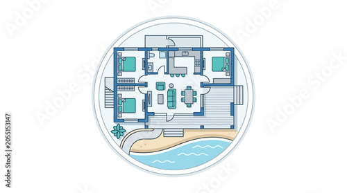 Modern House Floor Plan with Swimming Pool and Outdoor Area.