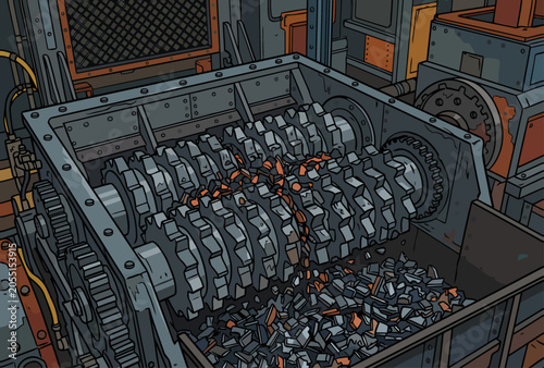 Bild auf Leinwand Industrial shredder dismantling battery core material