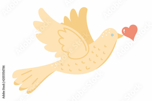 фотографія Dove Carrying A Heart Flat Vector Illustration On White Background
