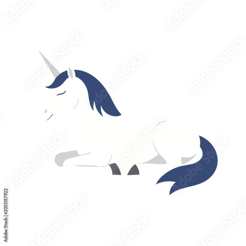 White Unicorn Lying Down with Closed Eyes, Cartoon Illustration Isolated on Transparent Background