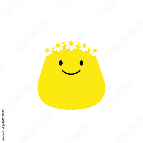 Yellow Smiling Face Character with Daisy Flower Crown, Cute Cartoon Illustration Isolated on Transparent Background