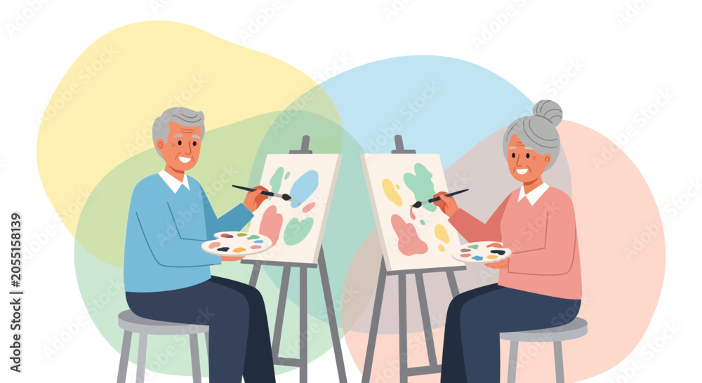 Fototapeta premium SeniorCouplePaintingTogetherCreativeArtActivity