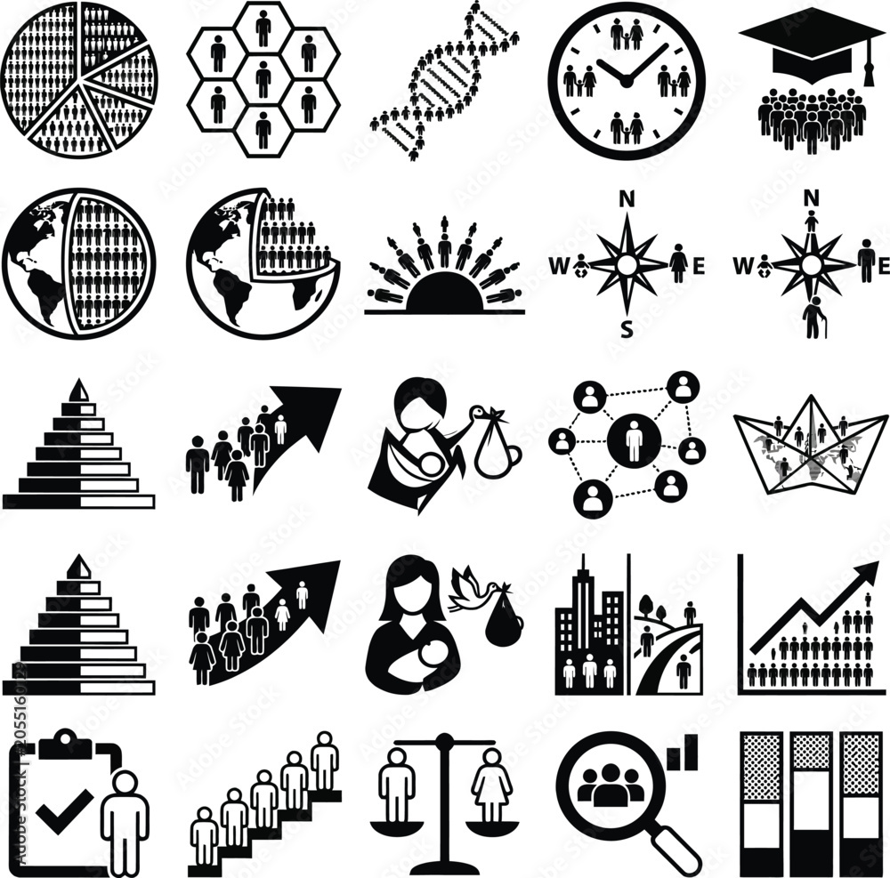 Naklejka premium People Population Demography Icons Set