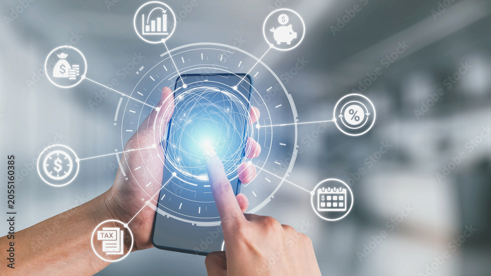 Obraz premium Accounting technology transforms how accounting income expense operates. With digital calculation cloud accounting, business adopt accounting technology to improve credit and debt accuracy. Spire