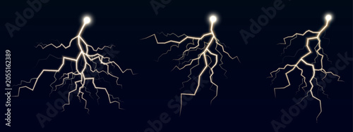 Obraz na płótnie Golden thunderbolt shines with brilliant electric branches and realistic storm energy