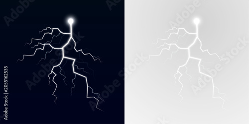 Fotografie White thunderbolt branches outward with realistic electric glow and sharp energy lines