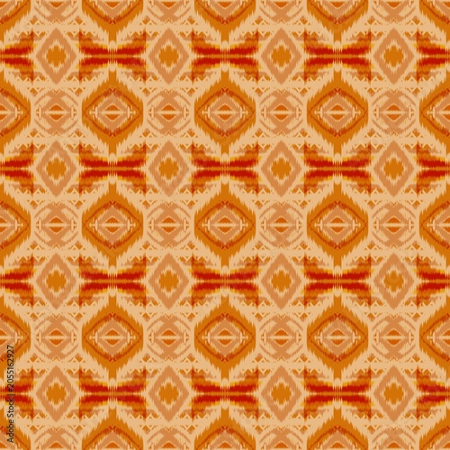 Seamless Geometric Ikat Background in Warm Earth Tones, Traditional Textile Pattern