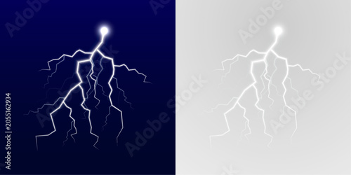 Photography Powerful yellow lightning bolt strikes with blazing energy and glowing electrical sparks