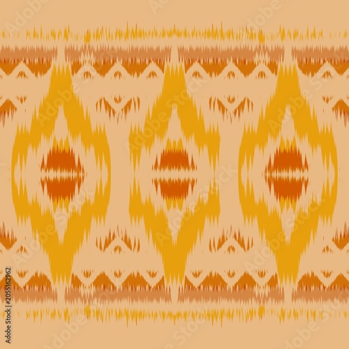 Vintage Oriental Ikat Pattern in Orange and Cream, Decorative Fabric Texture