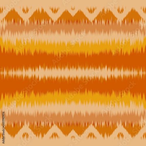 Vintage Oriental Ikat Pattern in Orange and Cream, Decorative Fabric Texture -autumn leaves background concept 