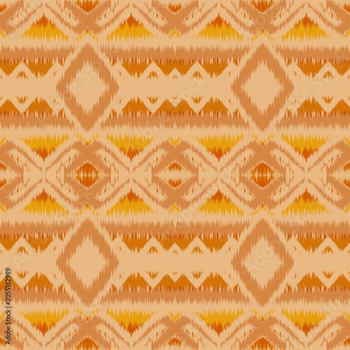 Vintage Oriental Ikat Pattern in Orange and Cream, Decorative Fabric Texture