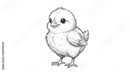 Schilderij op canvas Adorable fluffy chick drawing, hand-drawn sketch, cute baby bird illustration