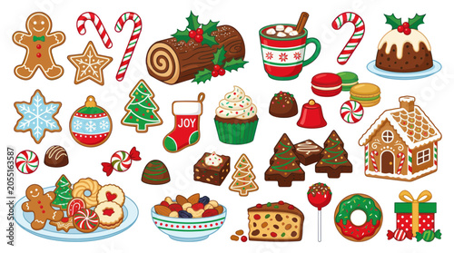 Christmas Sweets and Treats Assortment: Cookies, Cakes, Candies, Hot Chocolate