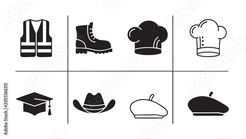 vest, boot, cloud chef hat, graduation cap, hat, and tuxedo