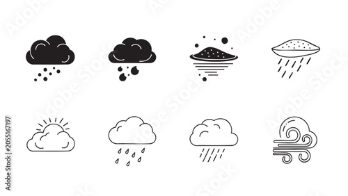 weather icons depicting rain, snow, sun, and wind