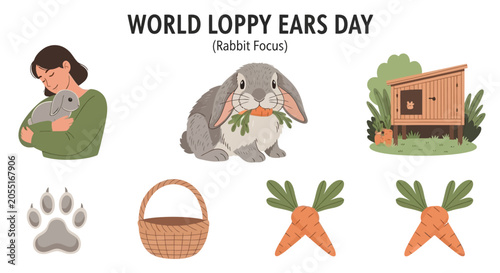Картината върху платно A graphic featuring a person holding a rabbit a rabbit eating a carrot a hutch p