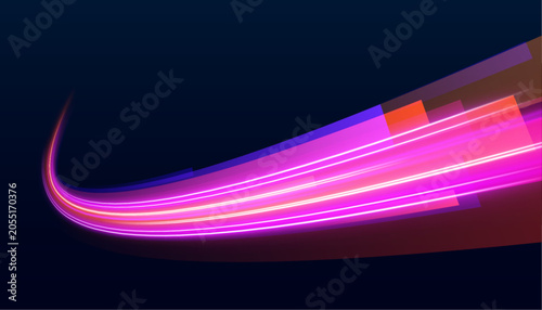 Bild auf Leinwand Abstract neon speed lines cross a dark background with brilliant blue and pink glow