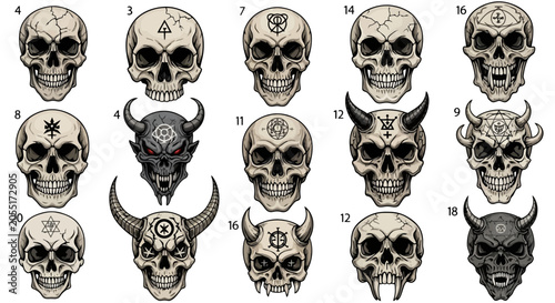 Принти на полотні Collection of Various Skull Designs.