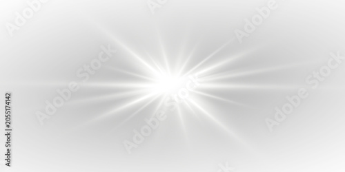 White star burst with shining sparkle and elegant glowing rays on transparent background. Beautiful light explosion effect isolated as detailed PNG image.
