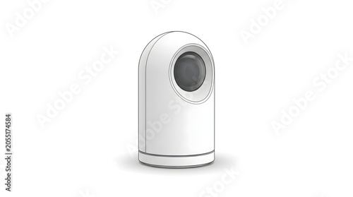Smart home security camera, white cylindrical device, surveillance equipment, modern technology