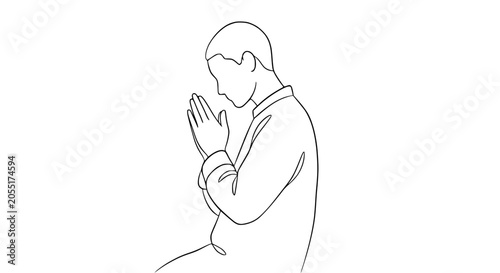 Fotografie Man Praying in Simple Line Art Style