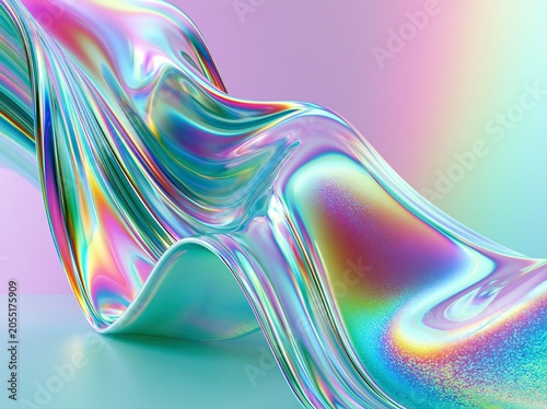 Liquid shapes flow over a colorful background in a modern art setting with smooth textures and bright hues