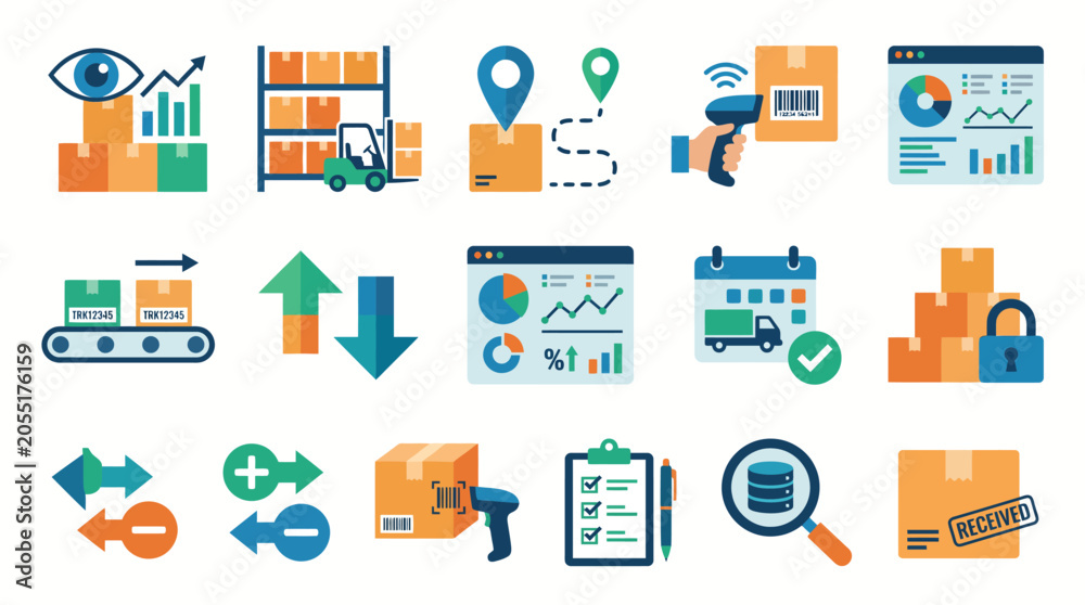 Fototapeta premium A comprehensive collection of logistics and delivery icons.
