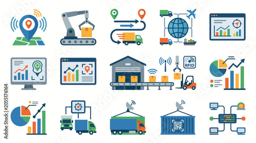 A comprehensive collection of logistics and supply chain management icons for modern business operations and global shipping solutions.