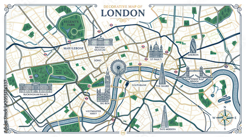 Fotografía Decorative london city map with famous architectural landmarks