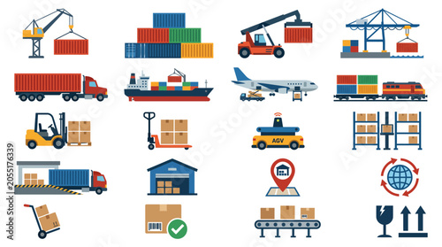 A comprehensive set of logistics and delivery icons for modern transportation.