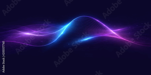 Foto An abstract glowing wave of blue and purple light creates a mesmerizing visual symphony against a dark, ethereal background, evoking a sense of digital art and futuristic energy