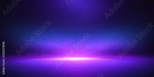 Obraz na plátně A futuristic, abstract scene bathed in electric purple and deep blue hues, with a radiant beam of light illuminating the foreground, creating a dramatic and atmospheric ambiance