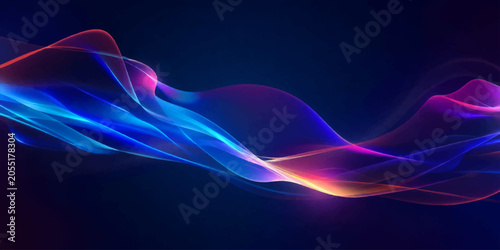 Tableau sur toile Abstract flowing light waves with vibrant blue, pink, and orange hues against a dark, gradient background create a mesmerizing and futuristic digital art piece