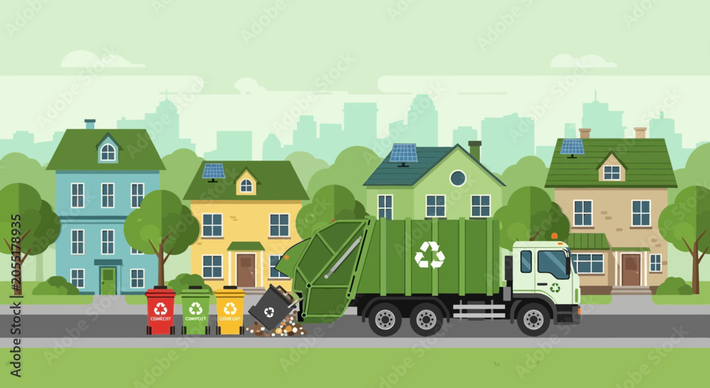 Obraz premium EcoFriendly Waste Collection in Residential Neighborhood