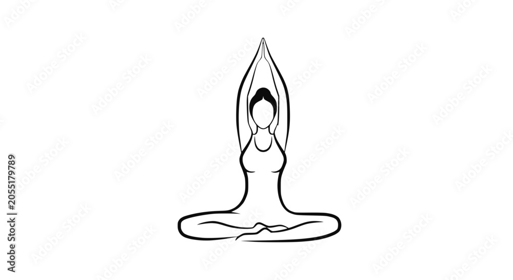 Fototapeta premium Woman meditating in yoga pose, lotus position, clean line art, wellness, peace