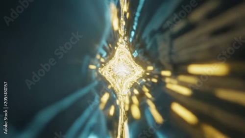 Futuristic digital brain with glowing circuits and cascading light streams transitions into a bright core, showcasing a mesmerizing flow of data and energy in a dark environment