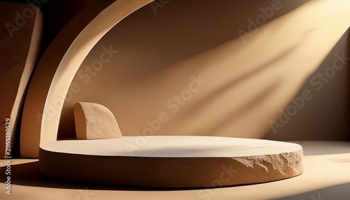 Stone Slab Podium Abstract Background With Sunshade Shadows On Stone Arcs Minimal Mockup Background For Product Showcase D Render Illustration