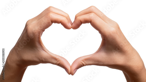 Isolated close-up of a pair of human hands forming a heart shape gesture of love