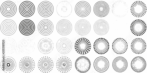 Concentric Circles Pattern With Varying Density Black And White Vector