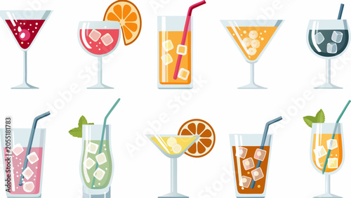 Assorted Drinks Collection Flat Vector Illustration On White Background