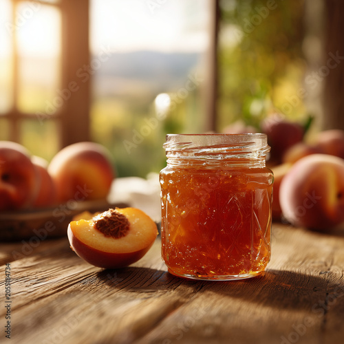 homemade peach jam rustic wooden table