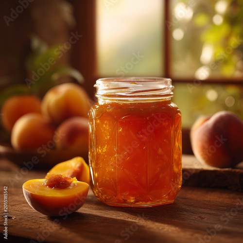homemade peach jam rustic wooden table