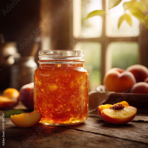 homemade peach jam rustic wooden table