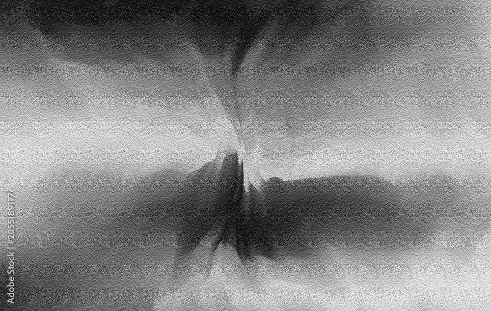 Obraz premium abstract monochrome watercolor texture with expressive ink wash effects, subtle gradients, and organic brush formations. The black and white composition creates a sophisticated artistic background