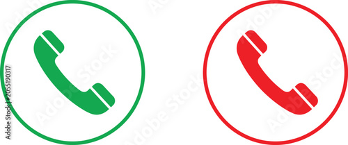 Foto Green and red telephone handset icons in circular frames for accept and decline