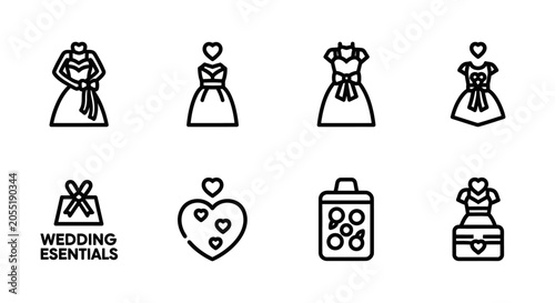 Tableau sur toile Wedding Dresses, Essentials and Gifts Icons for Bridal Collection