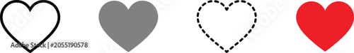 Фотография Set of four different heart shape icons with outline solid dashed and red styles