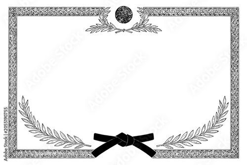 Certificate Dan grade diplom karate. Old vintage paper with PNG frame background art design.