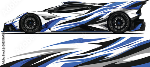 Racing Car with Blue Decal Design.