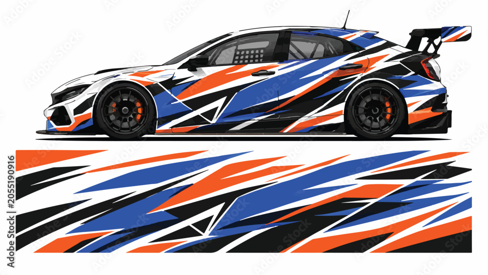 Fototapeta premium Racing Car with Colorful Abstract Design 3.